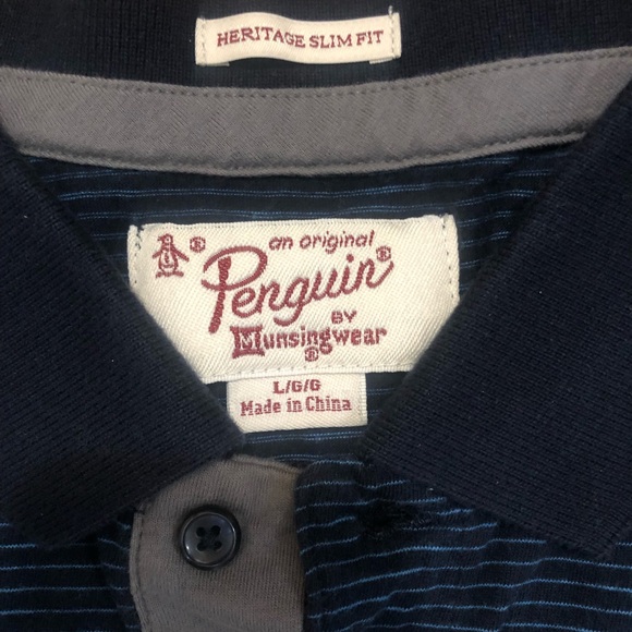 Original Penguin blue striped slim fit polo shirt, large - Picture 6 of 8